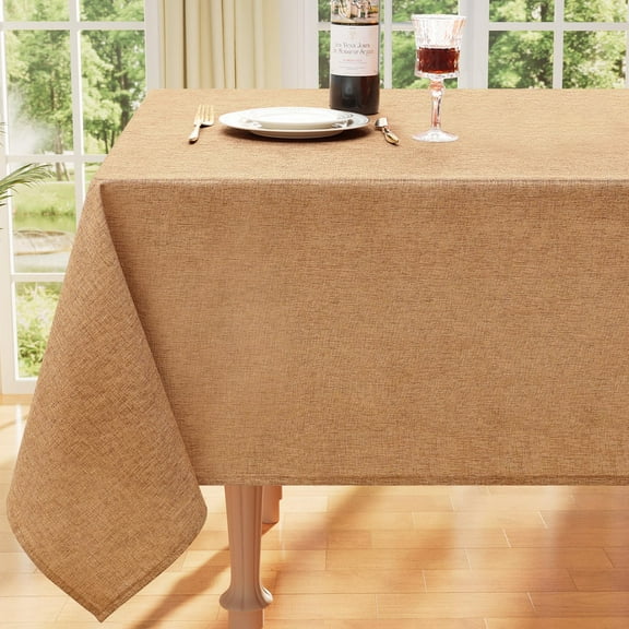 decorUhome Waterproof Rectangle Linen Tablecloth, Wipeable Burlap Table Cloth, Wrinkle and Stain Resistant Washable Table Cover for Kitchen, Dining, Parties, 60x84, Amber Bronze