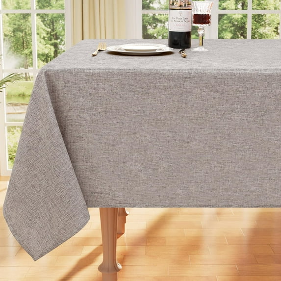 decorUhome Waterproof Rectangle Linen Tablecloth, Wipeable Burlap Table Cloth, Wrinkle and Stain Resistant Washable Table Cover for Kitchen, Dining, Parties, 60x84, Coffee