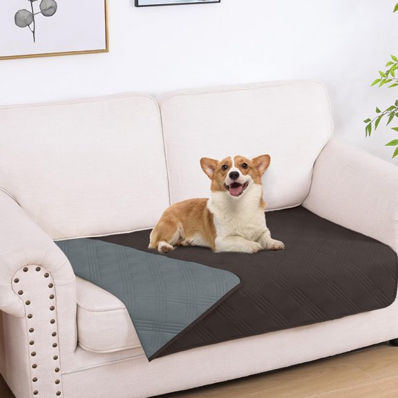 decorUhome Waterproof Sofa Cover for pets, Reversible Couch Cover for dogs, Machine Washable Slipcover Furniture Protector for Kids, 30x53 Inch, Chocolate & Dark Gray
