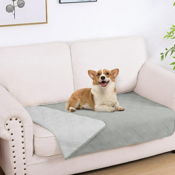 decorUhome Waterproof Sofa Cover for pets, Reversible Couch Cover for dogs, Machine Washable Slipcover Furniture Protector for Kids, 30x53 Inch, Gray & Light Gray