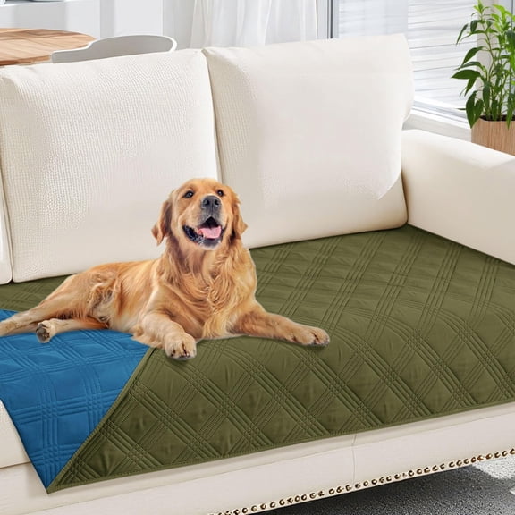 decorUhome Waterproof Sofa Cover for pets, Reversible Couch Cover for dogs, Machine Washable Slipcover Furniture Protector for Kids, 30x70 Inch, Green & Navy Blue