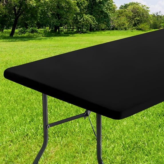 decorUhome Waterproof Vinyl Fitted Table Cloth For 30"x 72" Rectangle Tablecloth, Wipeable Elastic Table Cover , Black, Indoor or Outdoor