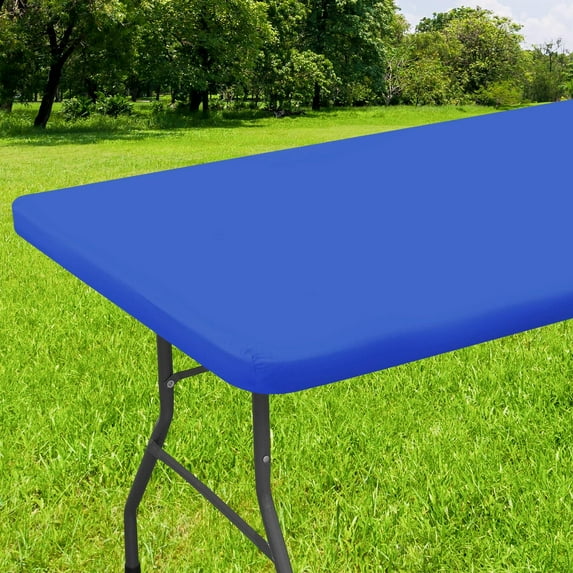 decorUhome Waterproof Vinyl Fitted Table Cloth For 30"x 72" Rectangle Tablecloth, Wipeable Elastic Table Cover , Blue, Indoor or Outdoor