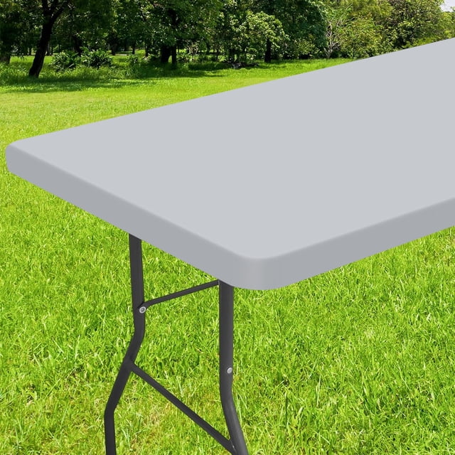 decorUhome Waterproof Vinyl Fitted Table Cloth For 30"x 72" Rectangle Tablecloth, Wipeable Elastic Table Cover , Light Grey, Indoor or Outdoor