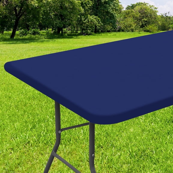 decorUhome Waterproof Vinyl Fitted Table Cloth For 30"x 72" Rectangle Tablecloth, Wipeable Elastic Table Cover , Navy, Indoor or Outdoor