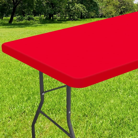 decorUhome Waterproof Vinyl Fitted Table Cloth For 30"x 72" Rectangle Tablecloth, Wipeable Elastic Table Cover , Red, Indoor or Outdoor