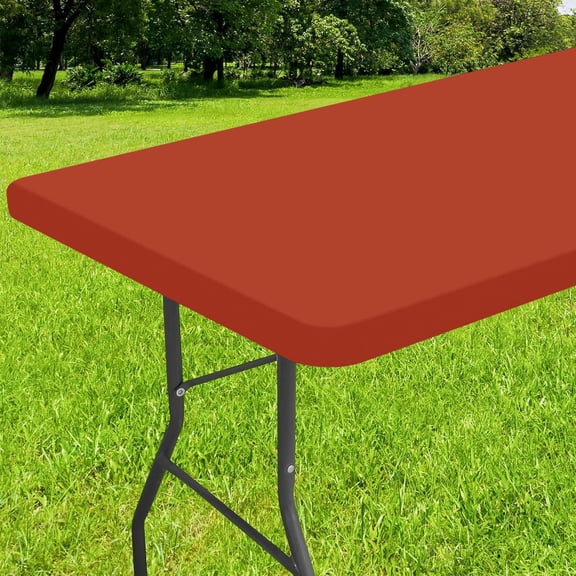 decorUhome Waterproof Vinyl Fitted Table Cloth For 30"x 72" Rectangle Tablecloth, Wipeable Elastic Table Cover , Rust, Indoor or Outdoor