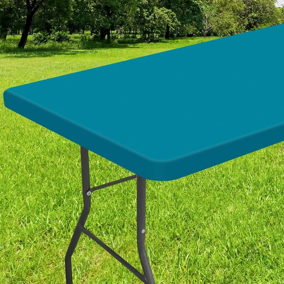 decorUhome Waterproof Vinyl Fitted Table Cloth For 30"x 72" Rectangle Tablecloth, Wipeable Elastic Table Cover , Turquoise, Indoor or Outdoor