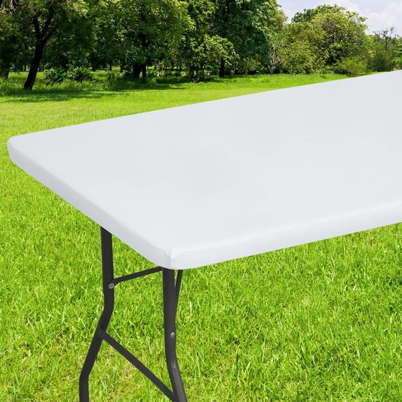 decorUhome Waterproof Vinyl Fitted Table Cloth For 30"x 72" Rectangle Tablecloth, Wipeable Elastic Table Cover , White, Indoor or Outdoor