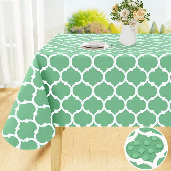 decorUhome Waterproof Vinyl Tablecloth with Flannel Backing for Rectangle Tables-52x70 inch,Wipeable Stain Resistant Table Cover,Moroccan,Sage Green,Indoor and Outdoor