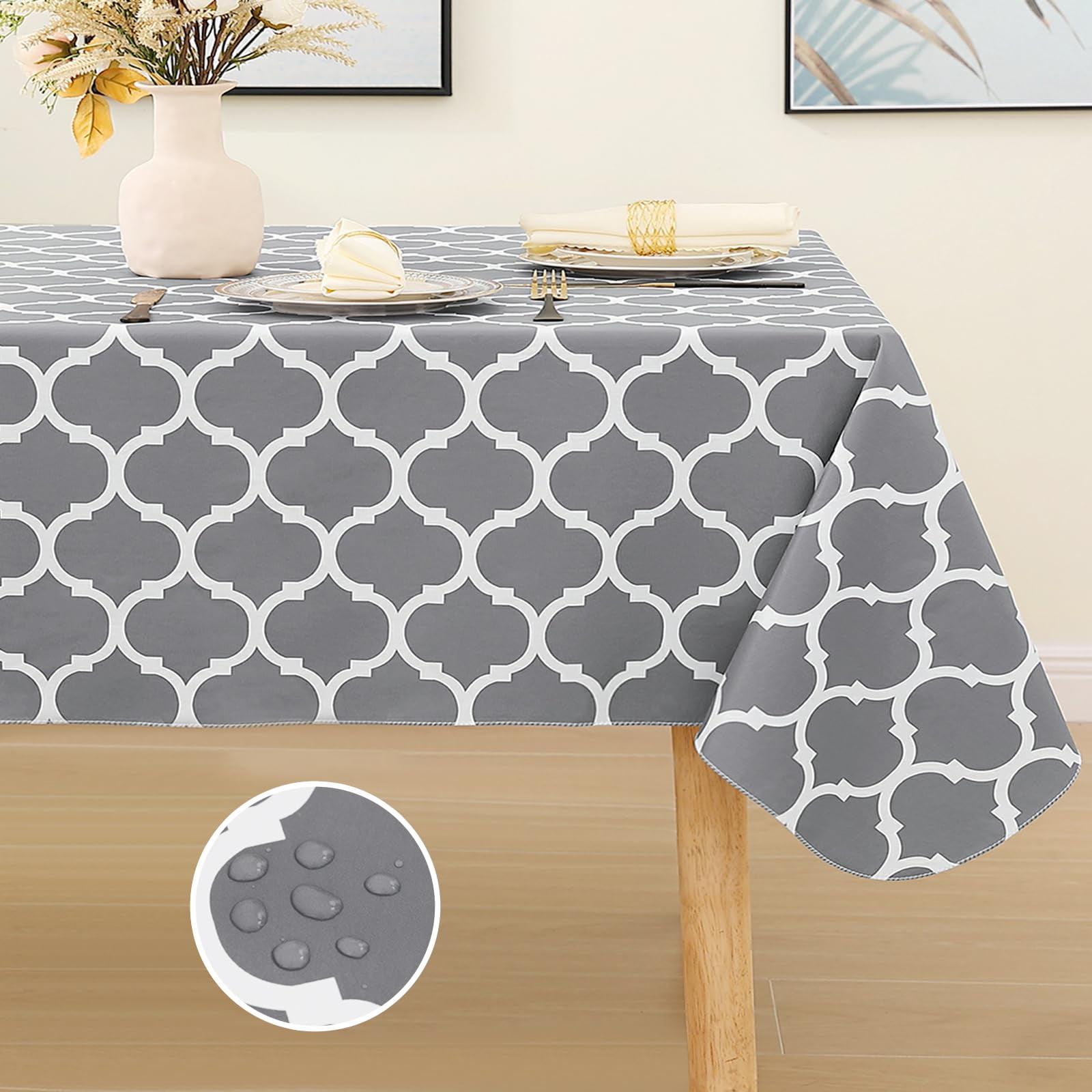 decorUhome Waterproof Vinyl Tablecloth with Flannel Backing for