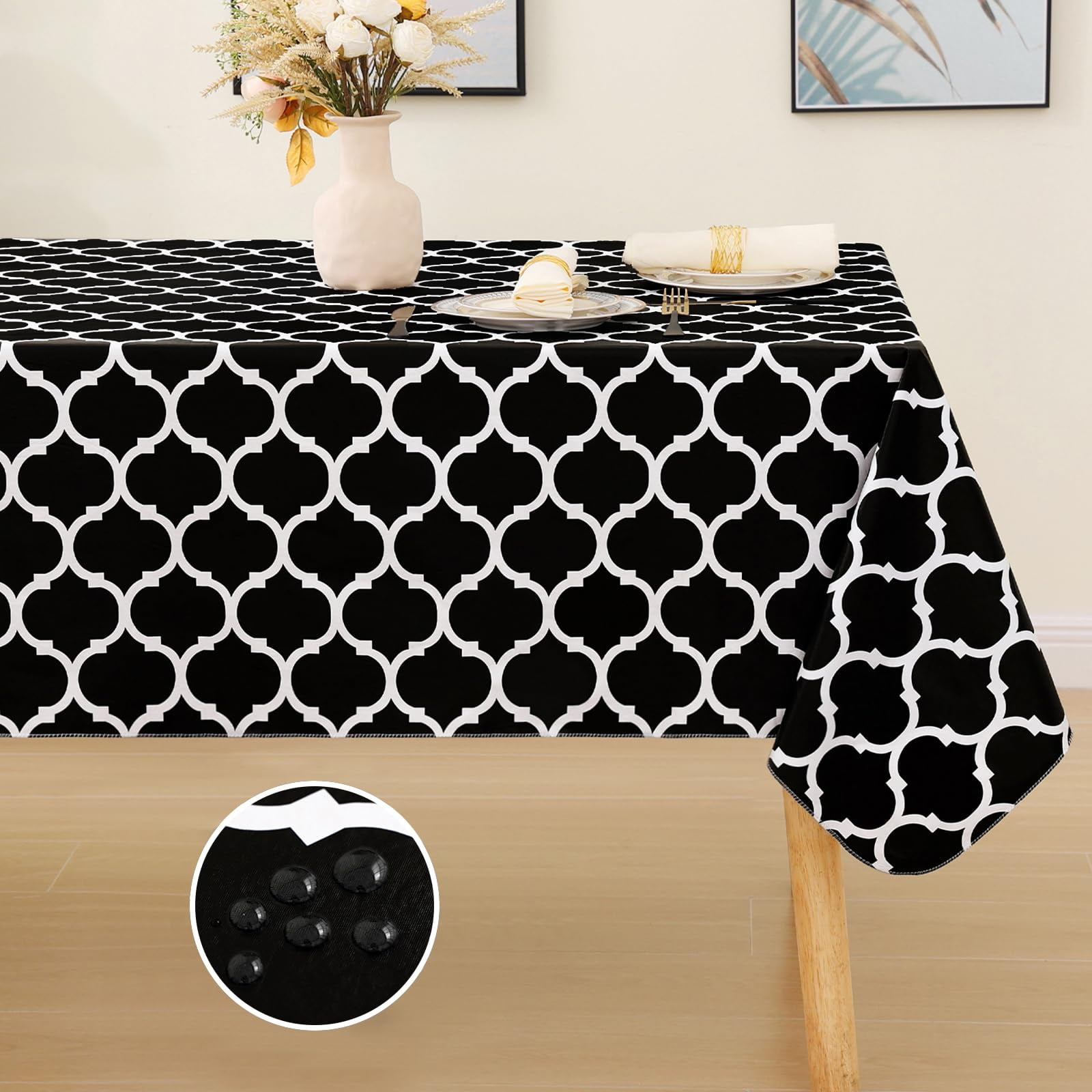 decorUhome Waterproof Vinyl Tablecloth with Flannel Backing for