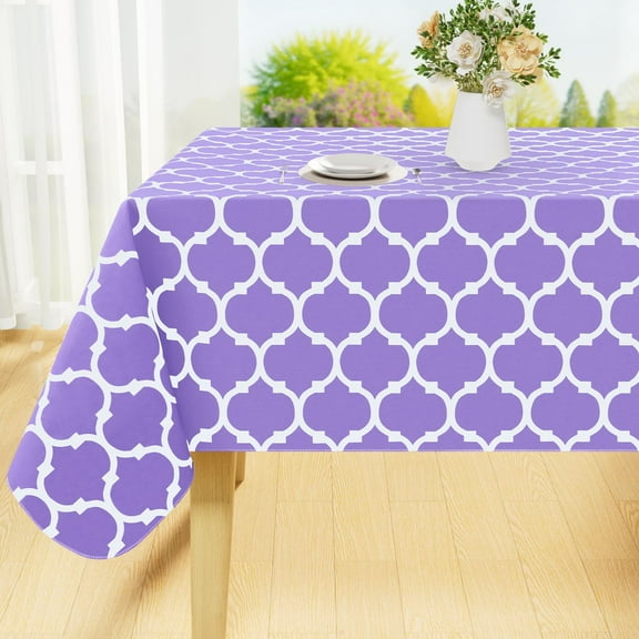 decorUhome Waterproof Vinyl Tablecloth with Flannel Backing for Rectangle Tables-60x84 inch,Wipeable Stain Resistant Table Cover,Moroccan,Lavender,Indoor and Outdoor