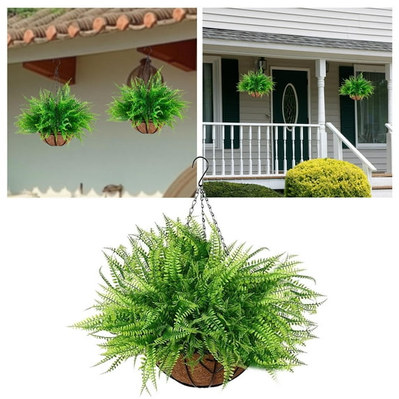decorative Hanging Ferns Planter Indoor Outdoor Greenery for Patio Garden Yard Enhancements with Metal Hooks and Potted