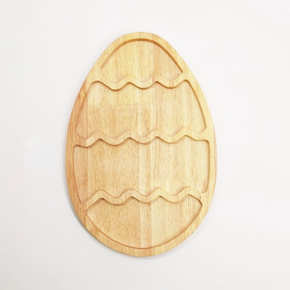 decorative Wood Serving Tray, Egg-Shaped Divided Food Serving Tray with Carved Partitions, for Elevating Easter Table decorations, Hosting Easter Party decor and Setting Up