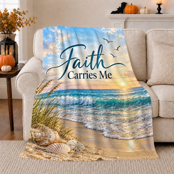 decorative motif Carries Me Coastal Beach Scene, Cozy Friendship Quote Scene, Warm Flannel Blanket for Living Room and Reading Nook, Art Lovers Encouragement Gift, Artistic Home Decor