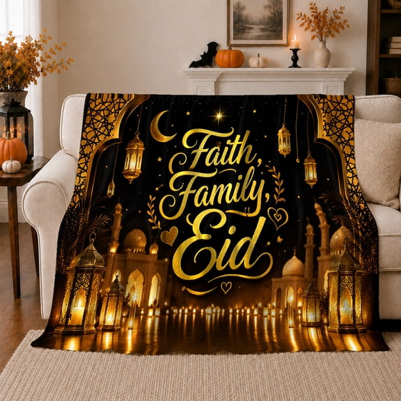 decorative motif Family Eid, Cozy Friendship Quote Scene, Warm Flannel Blanket for Living Room and Reading Nook with Detailed Artwork, Art Lovers Encouragement Gift, Artistic Home Decor