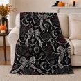 thumbnail image 1 of decorative motif Rose Moon Lace Bows Dark Romantic Black, Warm Flannel Blanket for Living Room and Bedroom, Mystical Celestial Art Scene, Celestial Art Lovers Valentine's Day Gift, 1 of 9