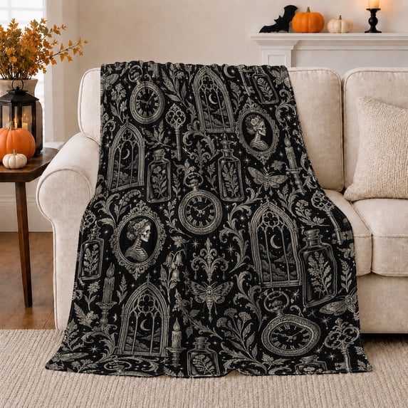 decorative motif Victorian ornate motif Moon Curiosity, Mystical Celestial Art Scene, Warm Flannel Blanket for Living Room and Bedroom, Celestial Art Lovers Housewarming Gift, Celestial Home Decor