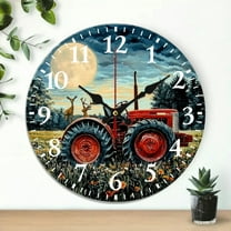 deer moon tractor Round Wooden Wall Clock for Home Decor Wall art Decor Battery Operated (AA Not Included), Perfect for Living Room, Dorm, Bedroom, Kitchen, Home Office & More, Wall Clock Living Room