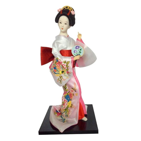 deevoka 12" Japanese Geisha Collectible Figurine Lady Statuette for Home Table Shelf White and Pink