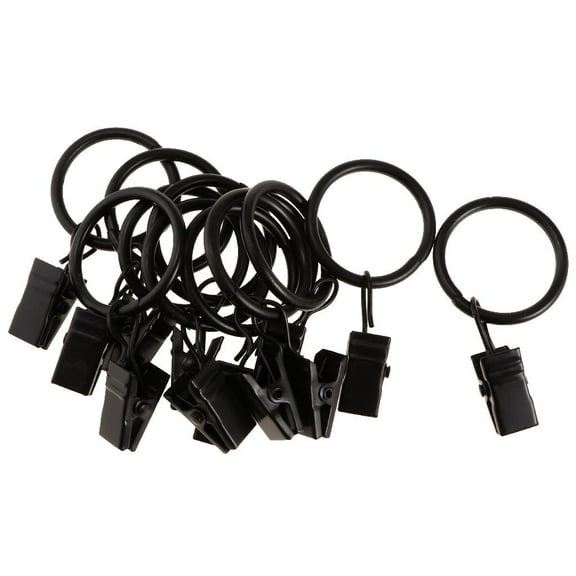deevoka 12 Pack Curtain Rings with Strong Decorative Metal Curtain Clips - Bronze 25 mm, Black Porcelain 25mm