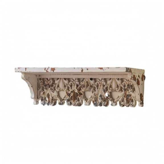 deevoka 2 Pack Vintage Carved Scrollwork Wall Shelves Distressed Cream White Finish Space Saving Mount for Living Room Bedroom Entryway Decor