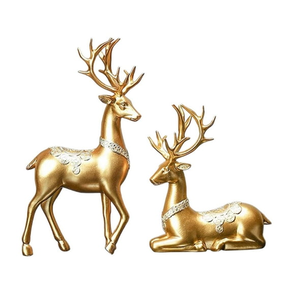 deevoka 2 Pieces Couple Deer Statue Animal Figure for Desktop Home Office Decoration