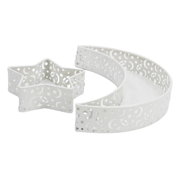 deevoka 2 Pieces Eid Moon Star Dinner Plate Tray Islam Eid Pastry Trays for Ornament White