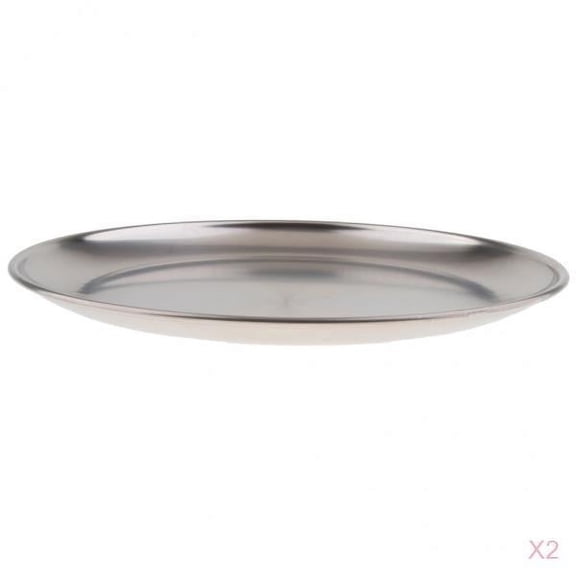 deevoka 2 Pieces Heavy Round Stainless Steel Tray / Plate / Measuring Plate, Hotel Home