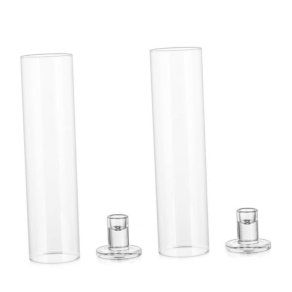 deevoka 2 Pieces Long Candlestick Holder Column Vase Candle Holder Cylinder Glass Flower Vase for Dried or Artificial Flowers Elegant