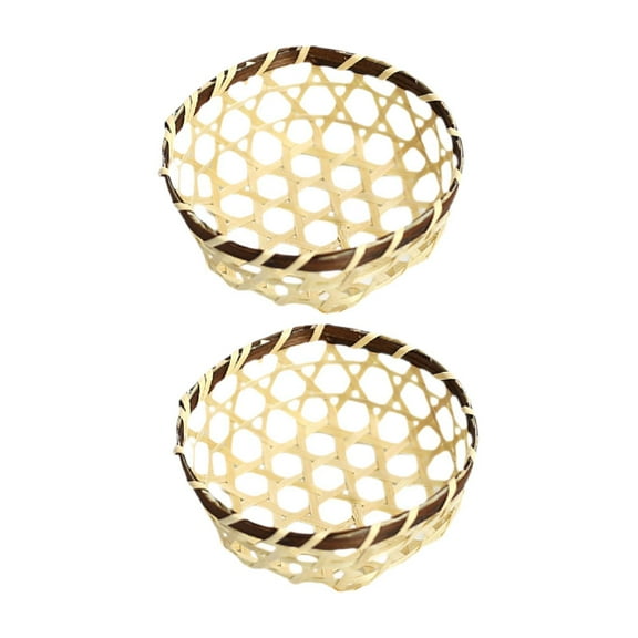deevoka 2 Pieces Woven Baskets Mini Multipurpose Handmade Bamboo Serving Basket Tray 9cm Round