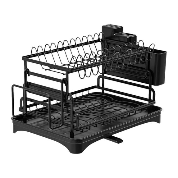 deevoka 2 Tiers Dish Drainer Rack Utensil Holder Household Multipurpose Lightweight with Black