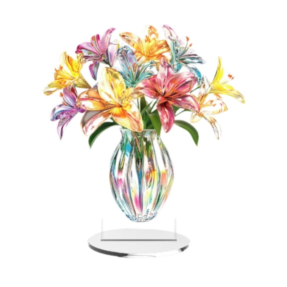 deevoka 2D Multi Coloured Flowers Plaque Table Sign Holiday Season Decor 6.8x7.8inch