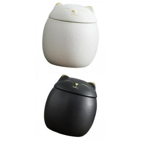 deevoka 2Pcs Cat Shape Ceramic Canisters Coffee Sugar Tea Storage for Countertop