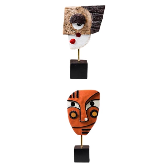 deevoka 2Pieces Creative Abstract Face Statue Art Home Living Room Decor Collectible