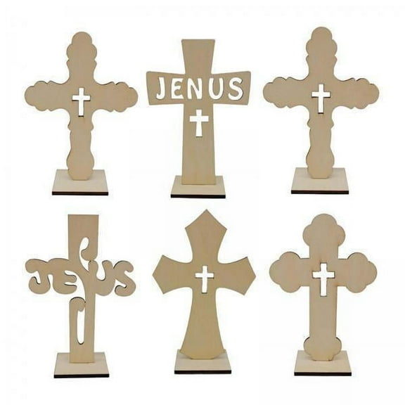 deevoka 2X 6Pcs Standing Wooden Cross Baptism Decoration Dorm Standing Cross for Crafts
