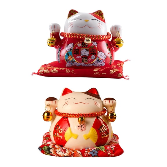 deevoka 2pcs Ceramic Feng Shui Lucky Cat Money Bank Storage Crafts Figurines Display for Style A and Style B