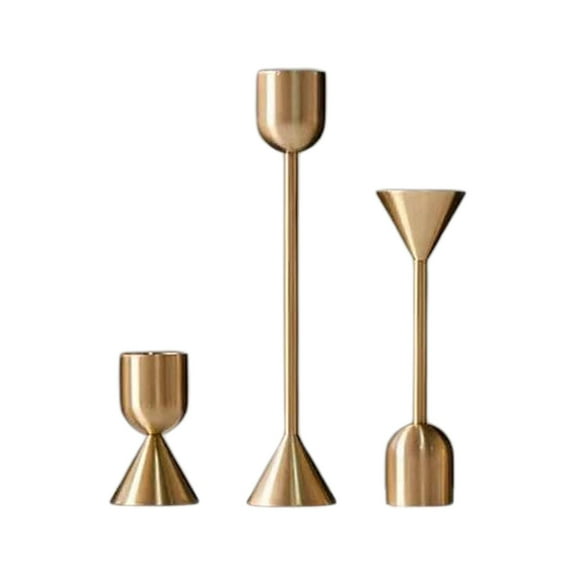 deevoka 3 Pieces Gold Candle Holder Embellishment Candlestick Stand for Holiday Tabletop