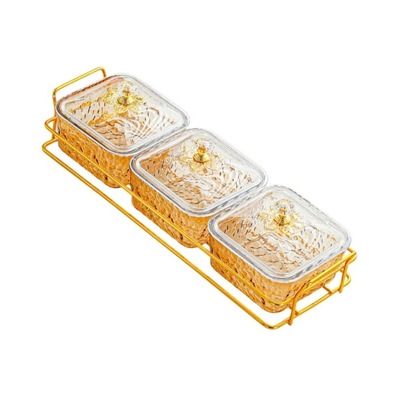 deevoka 3 Serving Bowls with Lids and Holder Candy and Nut Dishes for Cookies Sweets amber