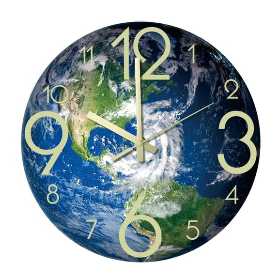 deevoka 30cm Round Modern Luminous Pattern Wall Clock The Dark Battery Powered Wall Earth