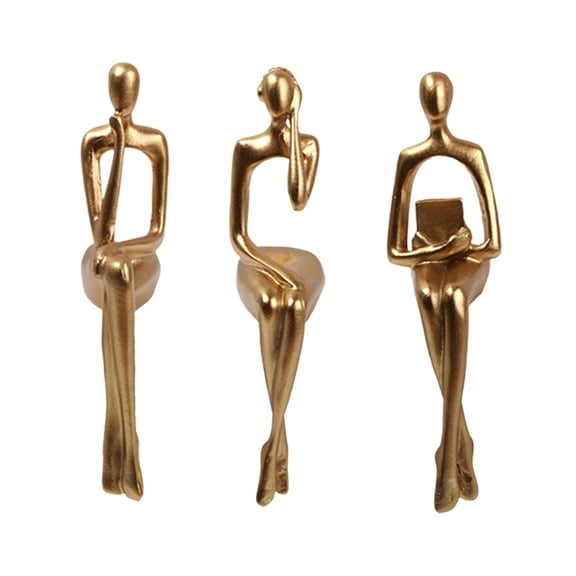 deevoka 3PCS Sitting Thinker Statue Abstract Figurines for Shelf Tabletop Decoration Gold