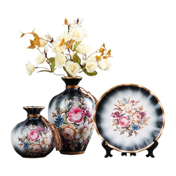 deevoka 3Pcs Ceramic Vases Home Decor Plant Containers for Dining Room Shelf Balcony Black