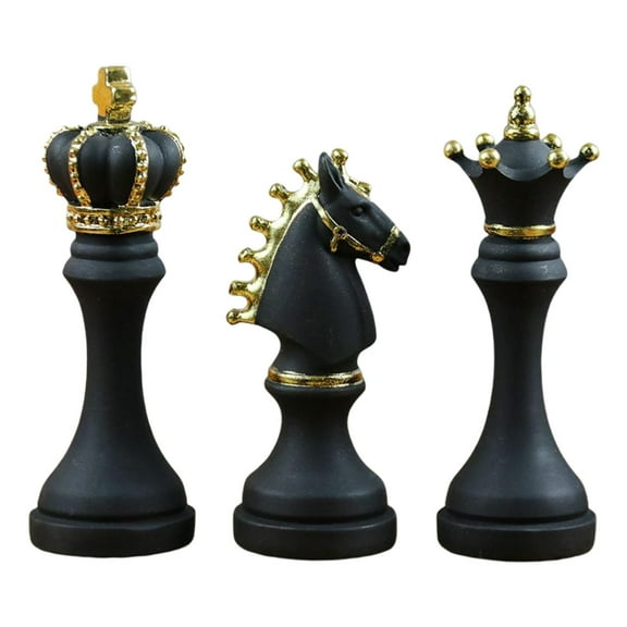 deevoka 3Pcs Creative International Chess Figurine Statue for Office Home Decoration Black