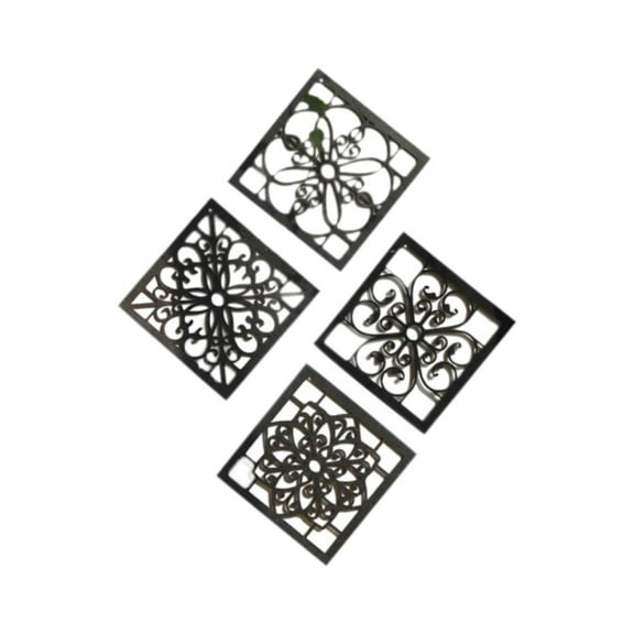 deevoka 4 Pieces Wooden Hollow Carved Wall Decor 7.87inch Rustic Wall Art for Office Square