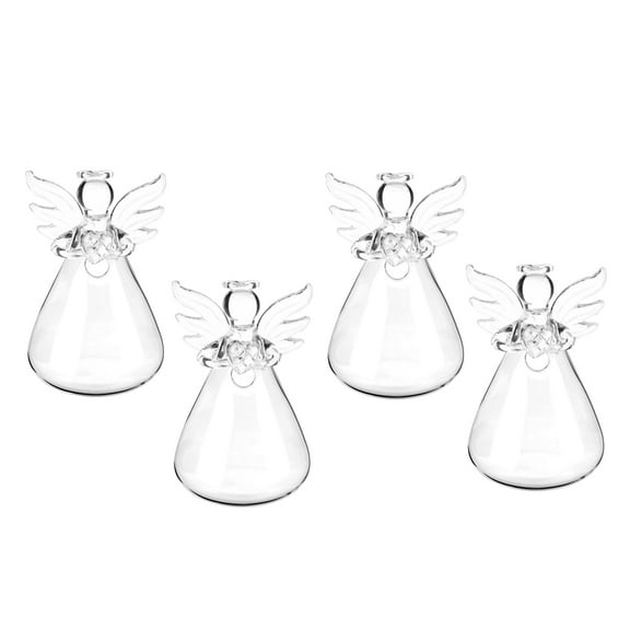 deevoka 4Pcs Cute Glass Angel Shape Flower Plant Stand Hanging Vase Hydroponic Container