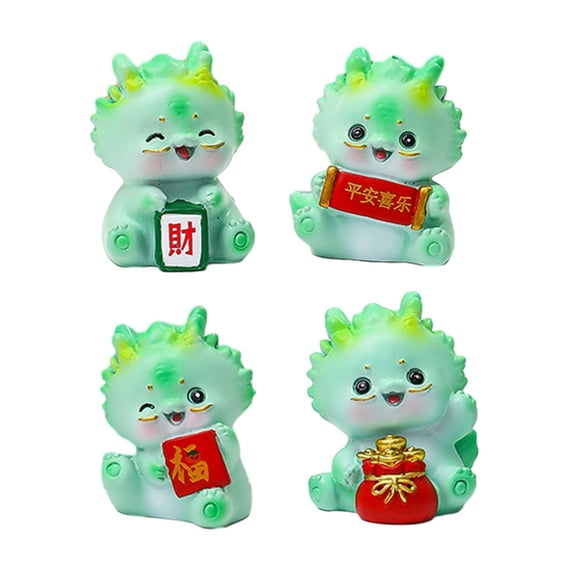 deevoka 4Pcs Dragon Statue Resin Souvenir Gift Cartoon Desktop Ornament Table Sculpture green