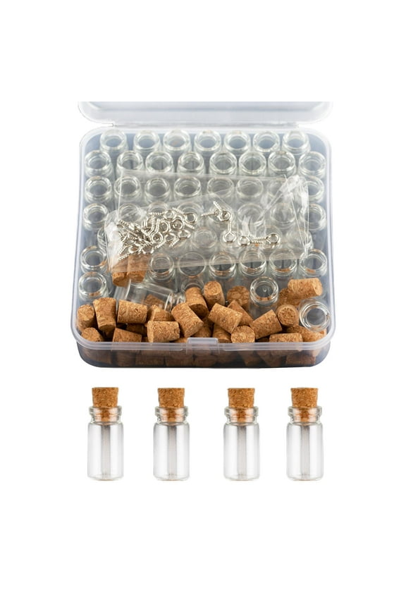 50 Pieces Mini Glass Bottles Jars with Cork Necklace Pendant Charm Clear Jar