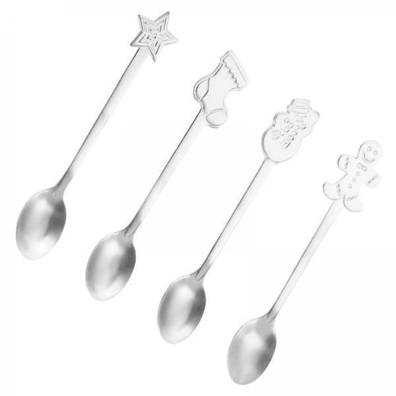 deevoka 5X 4x Dessert Teaspoons Christmas Metal Spoons Set for Latte Coffee Argent