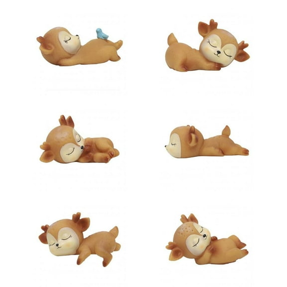 deevoka 6Pcs Cute Resin Miniature Baby Deer Sleeping Figurines Bedroom Car Ornaments
